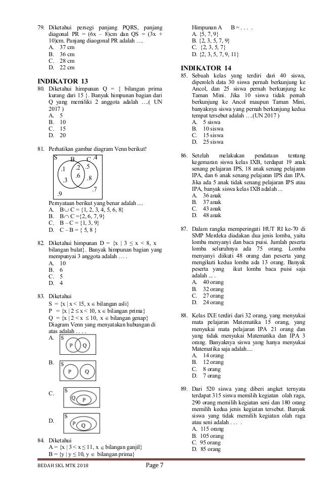 Bedah Skl Ujian Nasional Matematika Smp Tahun 2018 303 Soal