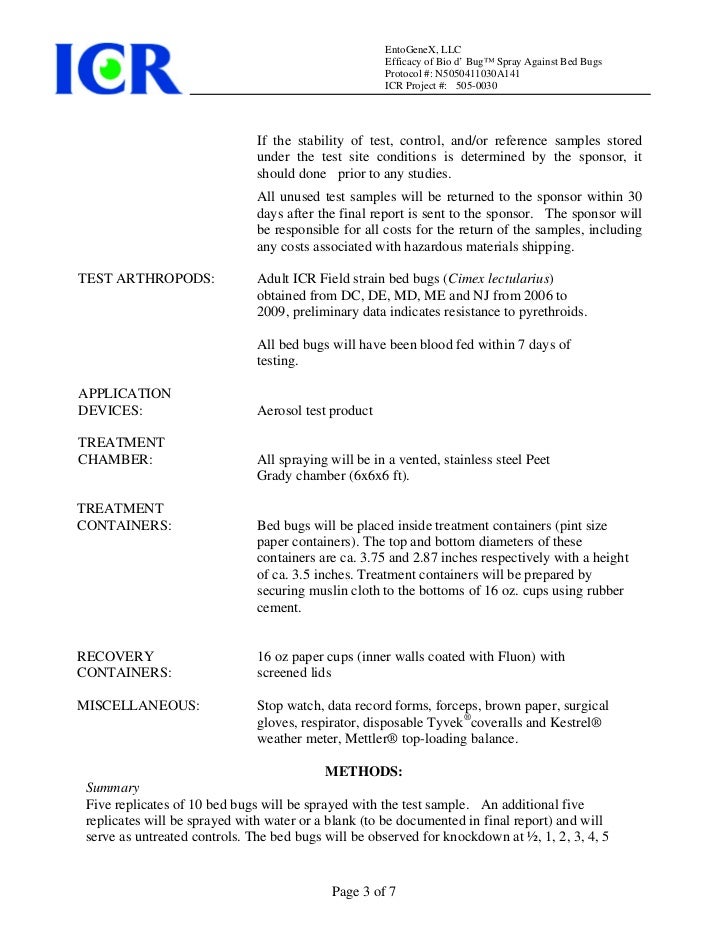 Bed bug testing icr lab 5050030 protocol