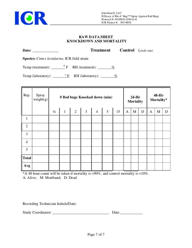 Bed bug testing icr lab 5050030 protocol