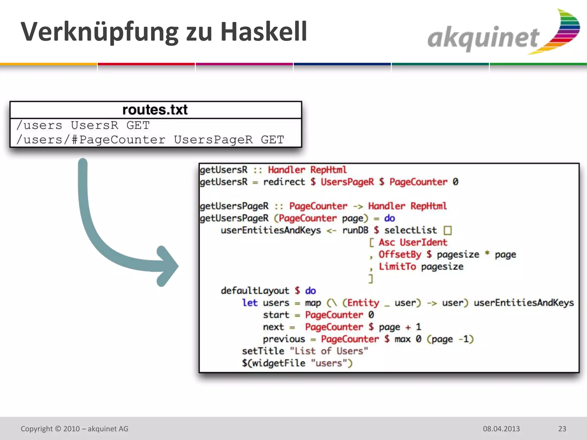 Verknüpfung zu Haskell




Copyright © 2010 – akquinet AG   08.04.2013   23
 