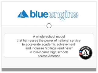A whole-school model that harnesses the power of national service  to accelerate academic achievement  and increase “college readiness” in low-income high schools across America 