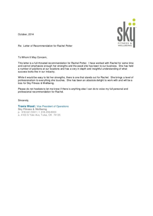 letter of recommendation rachel potter strengths for letter of recommendation