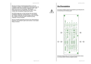 RESTEK EDITOR 
Mit einem CD Player die Wiedergabelautstärke von CD und 
Schallplatte vergleichen. Bei wesentlichen Unterschieden kann die 
Lautstärke mit den kleinen Schaltern angepasst werden, sollte 
jedoch nicht mehr als ± 8 dB betragen. Bei kleineren 
Unterschieden kann eine Angleichung mit der INPUT SENS 
Funktion des Vorverstärkers vorgenommen werden. 
Die PEAK Anzeige kann und darf durchaus dann bei anderen 
Schallplatten aufleuchten, da diese bereits ca. 14 dB unterhalb 
des „Clipping“ aufleuchtet. Die PEAK Anzeige ist also noch lange 
kein „Clipping“ und dient der groben Orientierung, genug 
„Headroom“ ist also vorhanden. 
Nach der Verstärkungsanpassung können dann experimentell die 
kapazitiven und ohmschen Lasten variiert werden, um den besten 
Klang zu erreichen. 
Seite 35 von 40 
RESTEK EDITOR 
6 
2 4 
Seite 36 von 40 
Die Phonoplatine 
Die optional erhältliche RIAA Phonoerweiterung als Bildsymbol für 
die Zuordnung der Schaltergruppen. 
1 
3 
Mit einem Kugelschreiber oder kleinen Schraubenzieher können 
die Schalter gemäß Anleitung umgestellt werden. 
 