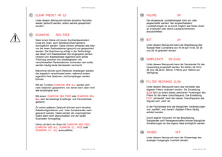 RESTEK MCAB 
CCCCLLLLEEEEAAAARRRR PPPPRRRREEEESSSSEEEETTTT NNNNRRRR 11112222 
Unter diesem Menüpunkt können einzelne Favoriten 
wieder gelöscht werden, sofern welche gespeichert 
wurden. 
SSSSCCCCAAAANNNNNNNNIIIINNNNGGGG NNNNEEEEWWWW FFFFRRRREEEEEEEE 
Nach einem Setup mit neuen Suchlaufparametern 
muss ein Scan, auch Sendersuchlauf genannt, 
durchgeführt werden. Dabei können entweder alle oder 
nur die freien Radiostationen gesucht und gespeichert 
werden. Die Speicherung erfolgt in der Reihenfolge 
wie diese vom Kabelanbieter her eingespeist werden. 
Obwohl vom Kabelanbieter eigentlich eine strikte 
Trennung zwischen frei empfangbaren und 
verschlüsselten Radiostationen vorhanden sein sollte, 
werden häufig beide Sendearten vermischt. 
Manchmal können auch Stationen empfangen werden, 
die angeblich verschlüsselt seien, während andere, 
eigentlich freie Stationen, nicht empfangen werden 
können. 
Mit der Funktion SSSSCCCCAAAANNNNNNNNIIIINNNNGGGG NNNNEEEEWWWW AAAALLLLLLLL werden sehr 
viele Stationen gespeichert, von denen dann aber nicht 
alle empfangbar sind. 
Mit einem SSSSCCCCAAAANNNNNNNNIIIINNNNGGGG NNNNEEEEWWWW FFFFRRRREEEEEEEE oder SSSSCCCCAAAANNNNNNNNIIIINNNNGGGG NNNNEEEEWWWW 
AAAALLLLLLLL wird die bisherige Empfangs- und Favoritenliste 
gelöscht. 
Zu einem späteren Zeitpunkt können auch einzelne 
Kabelkonfigurationen und / oder Sonderkanäle nach-gescannt 
werden. Dabei werden die ursprünglichen 
Daten dann nicht überschrieben und die neuen 
Scandaten hinzugefügt. 
Hierzu ist dann ein Scan mit SSSSCCCCAAAANNNNNNNNIIIINNNNGGGG AAAADDDDDDDD FFFFRRRREEEEEEEE, 
SSSSCCCCAAAANNNNNNNNIIIINNNNGGGG AAAADDDDDDDD AAAALLLLLLLL, SSSSCCCCAAAANNNNNNNNIIIINNNNGGGG SSSSIIII.... FFFFRRRREEEEEEEE oder 
SSSSCCCCAAAANNNNNNNNIIIINNNNGGGG SSSSIIII.... AAAALLLLLLLL auszuwählen. 
Seite 25 von 36 
8 
9 
RESTEK MCAB 
VVVVOOOOLLLLUUUUMMMMEEEE OOOONNNN 
Der eingebaute Lautstärkeregler kann an- oder 
abgeschaltet werden. Bei eingeschaltetem 
Lautstärkeregler ist es somit möglich das Radio direkt 
an Endstufen oder aktive Lautsprecherboxen 
anzuschließen. 
BBBBIIIITTTT 22224444 
Unter diesem Menüpunkt kann die Bitauflösung des 
Sample Rate Converters von 16 bit auf 18 bit, 20 bit 
und 24 bit geändert werden. 
SSSSAAAAMMMMPPPPLLLLEEEERRRRAAAATTTTEEEE 88888888,2222kkkkHHHHzzzz 
Unter diesem Menüpunkt kann die Samplerate für das 
Upsampling eingestellt werden. Es stehen 44,1kHz, 
48 kHz, 88,2kHz, 96kHz, 176kHz und 192kHz zur 
Verfügung. 
FFFFIIIILLLLTTTTEEEERRRR RRRREEEESSSSPPPPOOOONNNNSSSSEEEE SSSSLLLLOOOOWWWW 
Unter diesem Menüpunkt kann das Verhalten des 
digitalen Filters verändert werden. Die Einstellung 
SSSSLLLLOOOOWWWW führt zu einem etwas „weicheren“ Ausklingen des 
Filters für die obere Grenzfrequenz. Die Einstellung 
FFFFAAAASSSSTTTT „schneidet“ nach der oberen Grenzfrequenz alle 
Signale sehr „steil“ ab. 
In der Fachpresse sind die klanglichen Veränderungen 
von „sanften“ und „harten“ digitalen Filtern häufig 
erörtert worden. 
Durch eigene Versuche mit der Bitauflösung, 
Samplerate und Filtereigenschaften können klangliche 
Annäherungen an das eigene Ideal ermöglicht werden. 
IIIINNNNVVVVEEEERRRRSSSS OOOOFFFFFFFF 
Unter diesem Menüpunkt kann die Phasenlage des 
analogen Ausganges invertiert werden. 
Seite 26 von 36 
10 
11 
12 
13 
14 
 