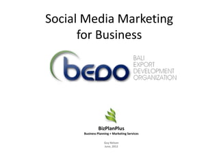 Social Media Marketing
      for Business




               BizPlanPlus
      Business Planning + Marketing Services

                   Guy Nelson
                   June, 2012
 
