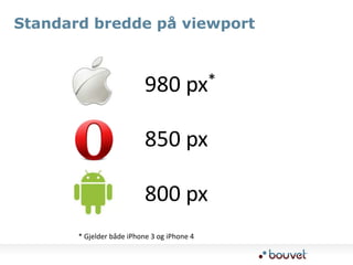 Standard bredde på viewport980 px*850 px800 px* Gjelder både iPhone 3 og iPhone 4