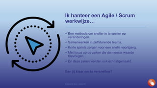 Ik hanteer een Agile / Scrum
werkwijze…
Een methode om sneller in te spelen op
veranderingen.
Samenwerken in zelfsturende teams.
Korte sprints zorgen voor een snelle voortgang.
Met focus op de zaken die de meeste waarde
toevoegen.
En deze zaken worden ook echt afgemaakt.
Ben jij klaar om te versnellen?
Bedrijfspresentatie Novisom – December 2016
 