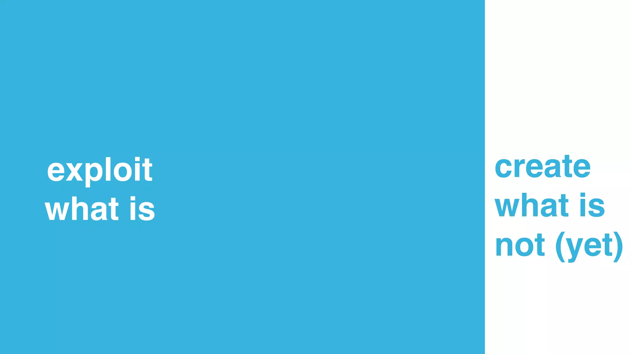 create
what is
not (yet)
exploit
what is
 