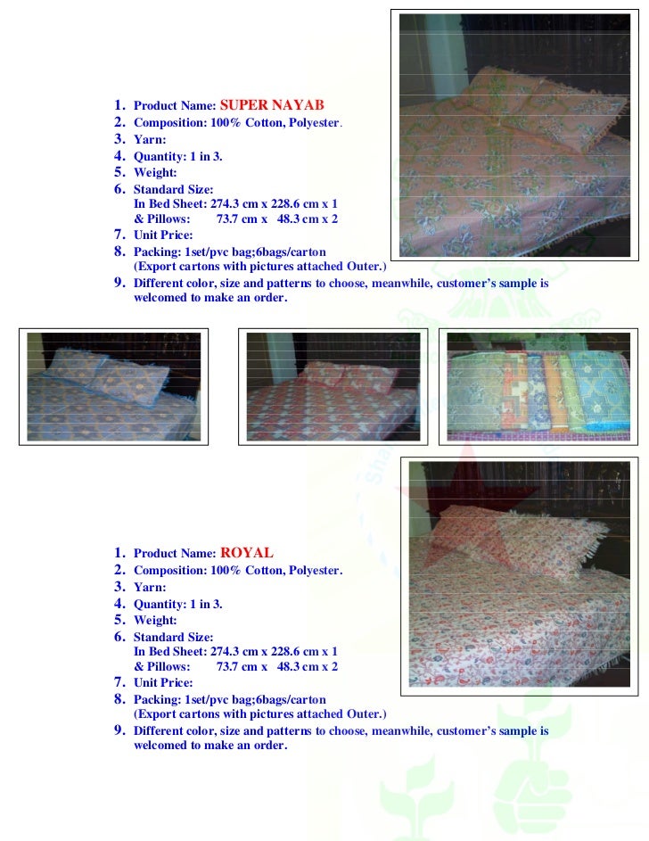 Bed sheet specification