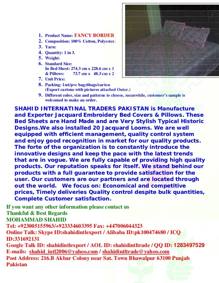 Bed sheet specification