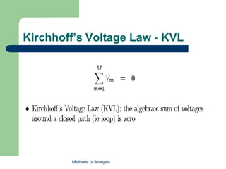 Kirchhoff’s Voltage Law - KVL
Methods of Analysis
 