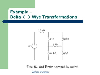Example –
Delta  Wye Transformations
Methods of Analysis
 