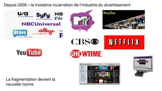 Depuis 2000 – la troisième incarnation de l’industrie du divertissement
La fragmentation devient la
nouvelle norme
 