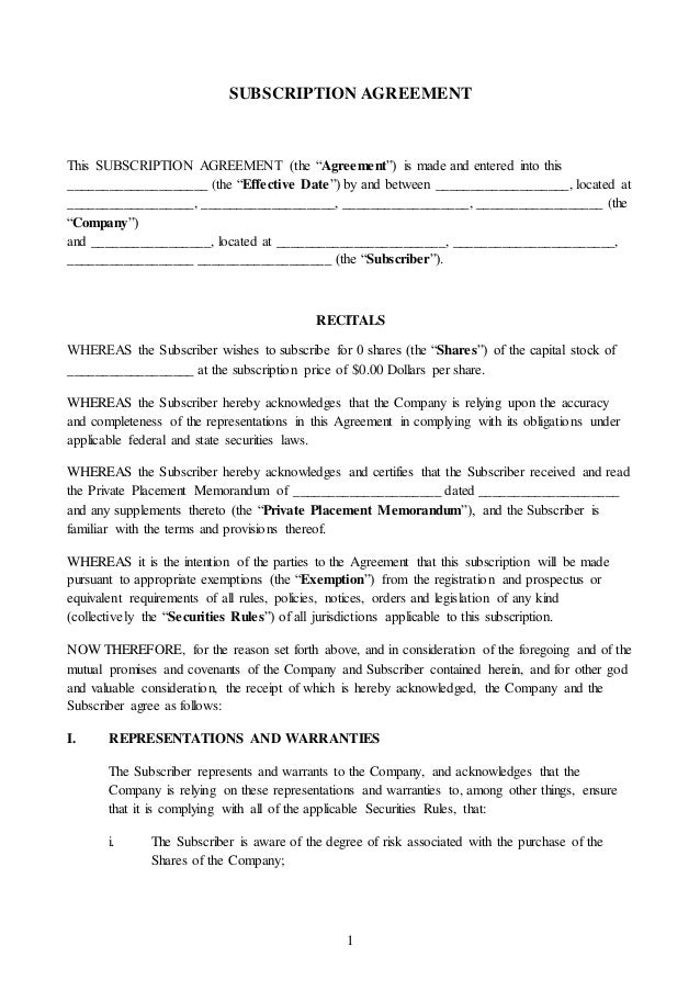 subscription agreement template subscription agreement template gallery exle subscription agreement template subscription agreement template gallery exle