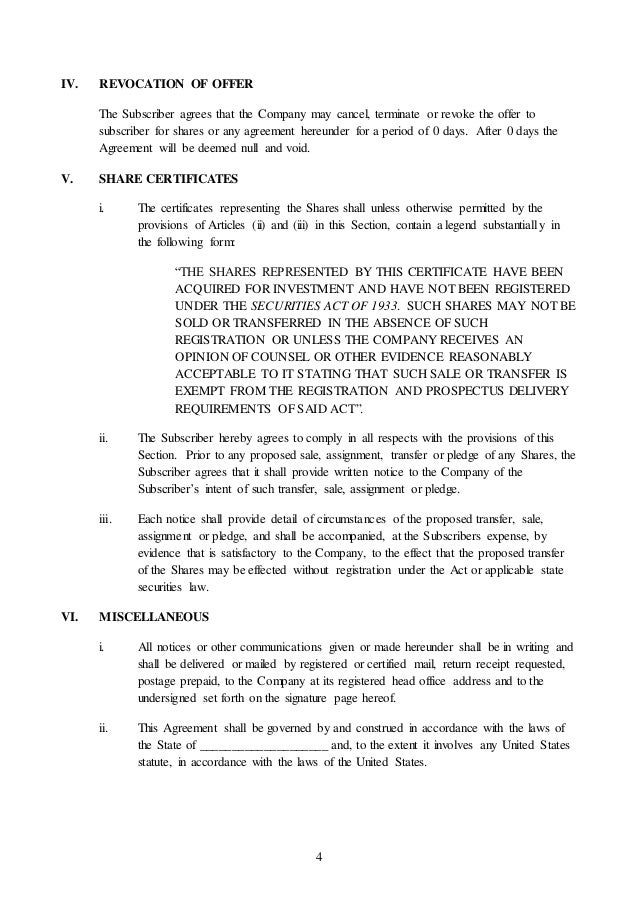 share subscription agreement sample
