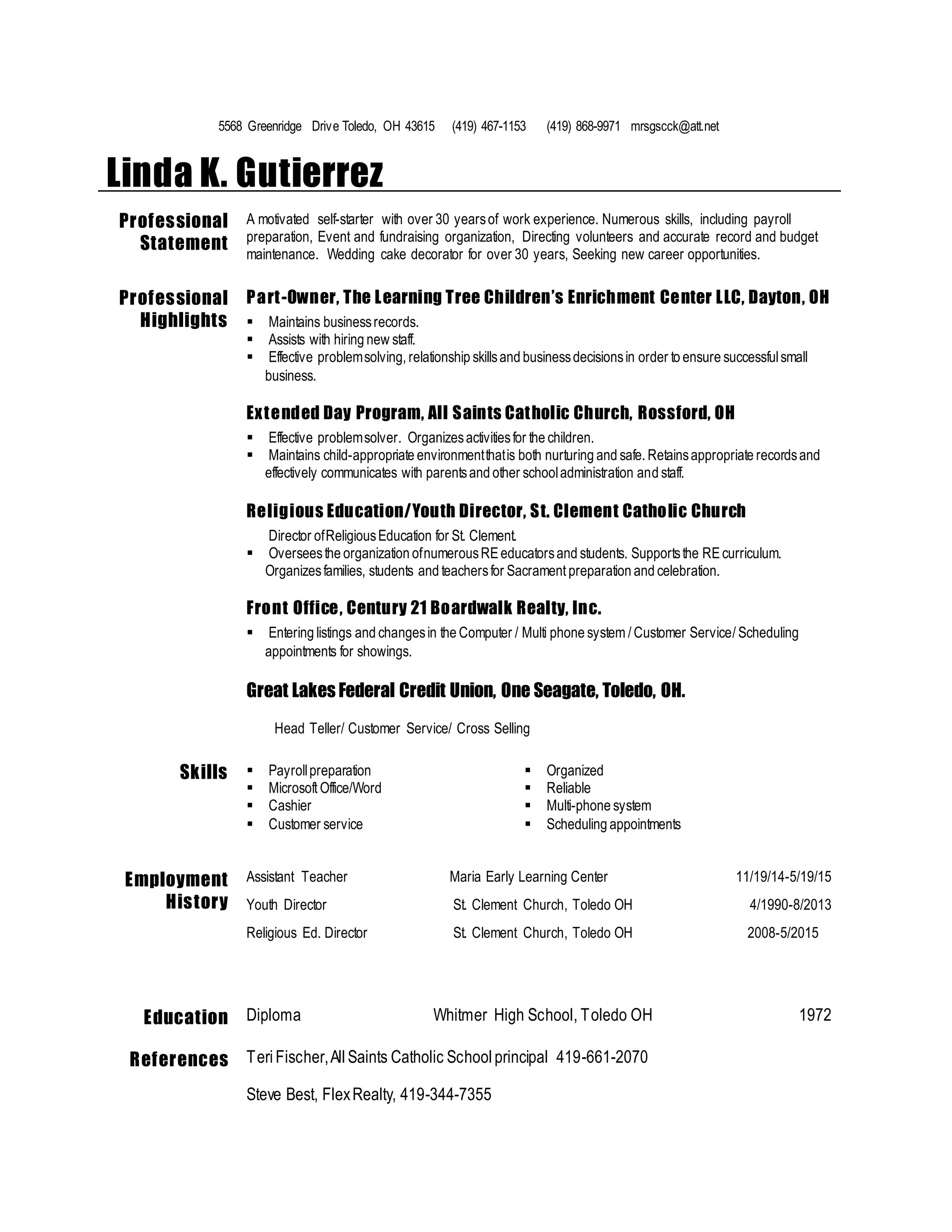 Linda resume Promedica PDF