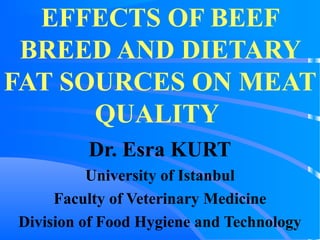 EFFECTS OF BEEF
BREED AND DIETARY
FAT SOURCES ON MEAT
QUALITY
Dr. Esra KURT
University of Istanbul
Faculty of Veterinary Medicine
Division of Food Hygiene and Technology
 