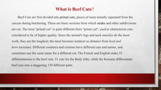 CATEGORIES OF BEEF CUT..
American Cuts:
 