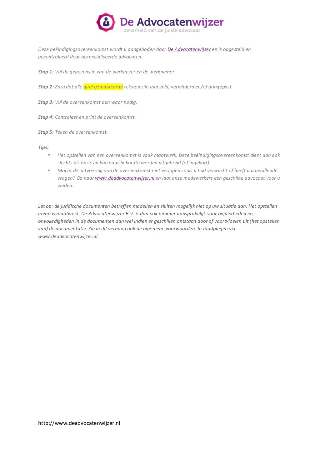 Voorbeeldbrief opzegging arbeidscontract- De Advocatenwijzer