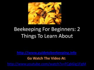 Beekeeping For Beginners: 2 Things To Learn About  http://www.guidetobeekeeping.info Go Watch The Video At: http://www.youtube.com/watch?v=FCgk6Ig1FgM 