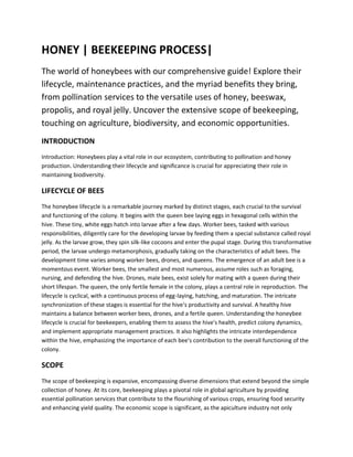 Honey | Beekeeping Process | bees life cycle | PDF