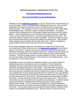 Beekeeping Questions Beekeeping Bee Hive Pdf