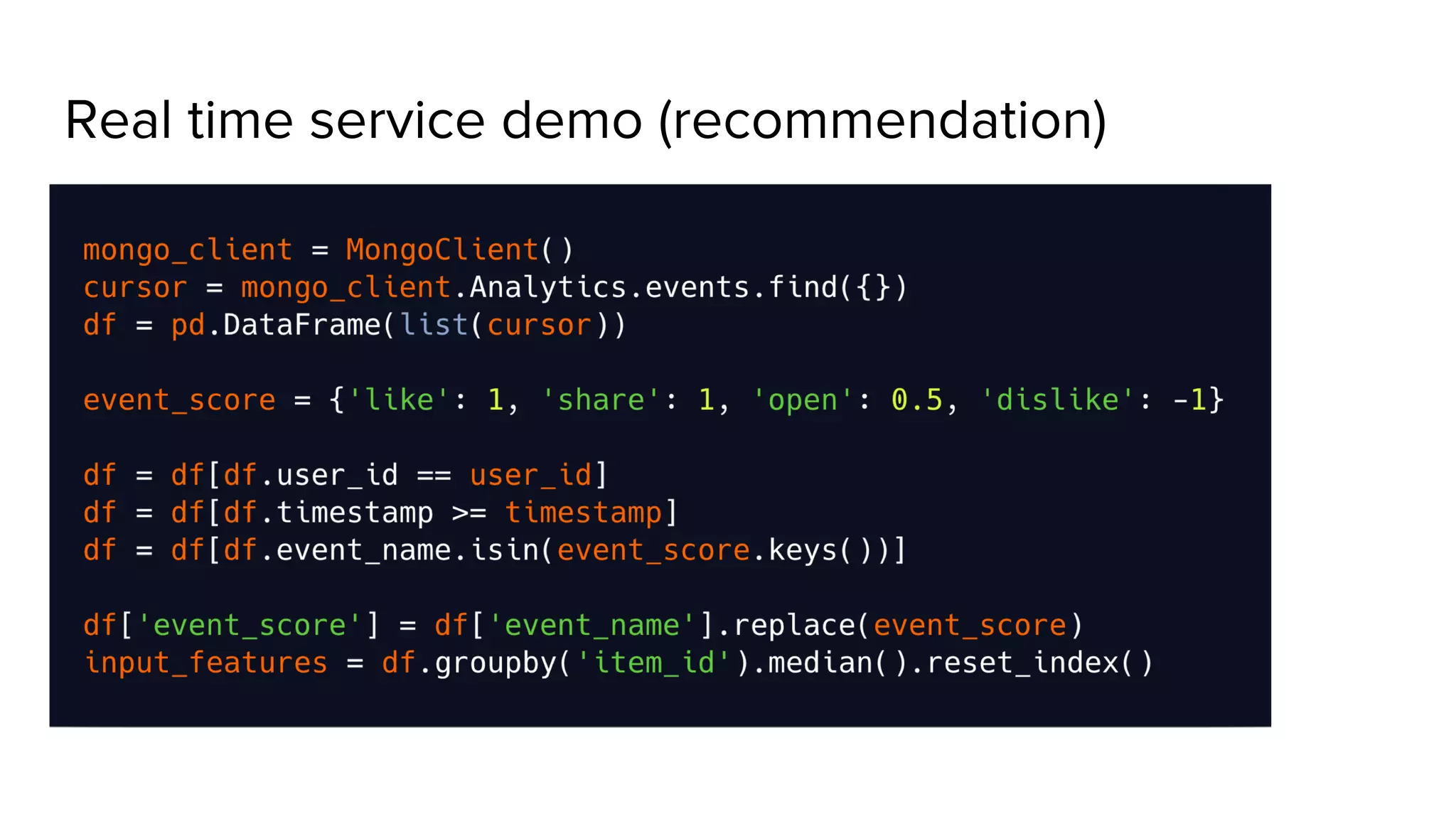 Real time service demo (recommendation) 