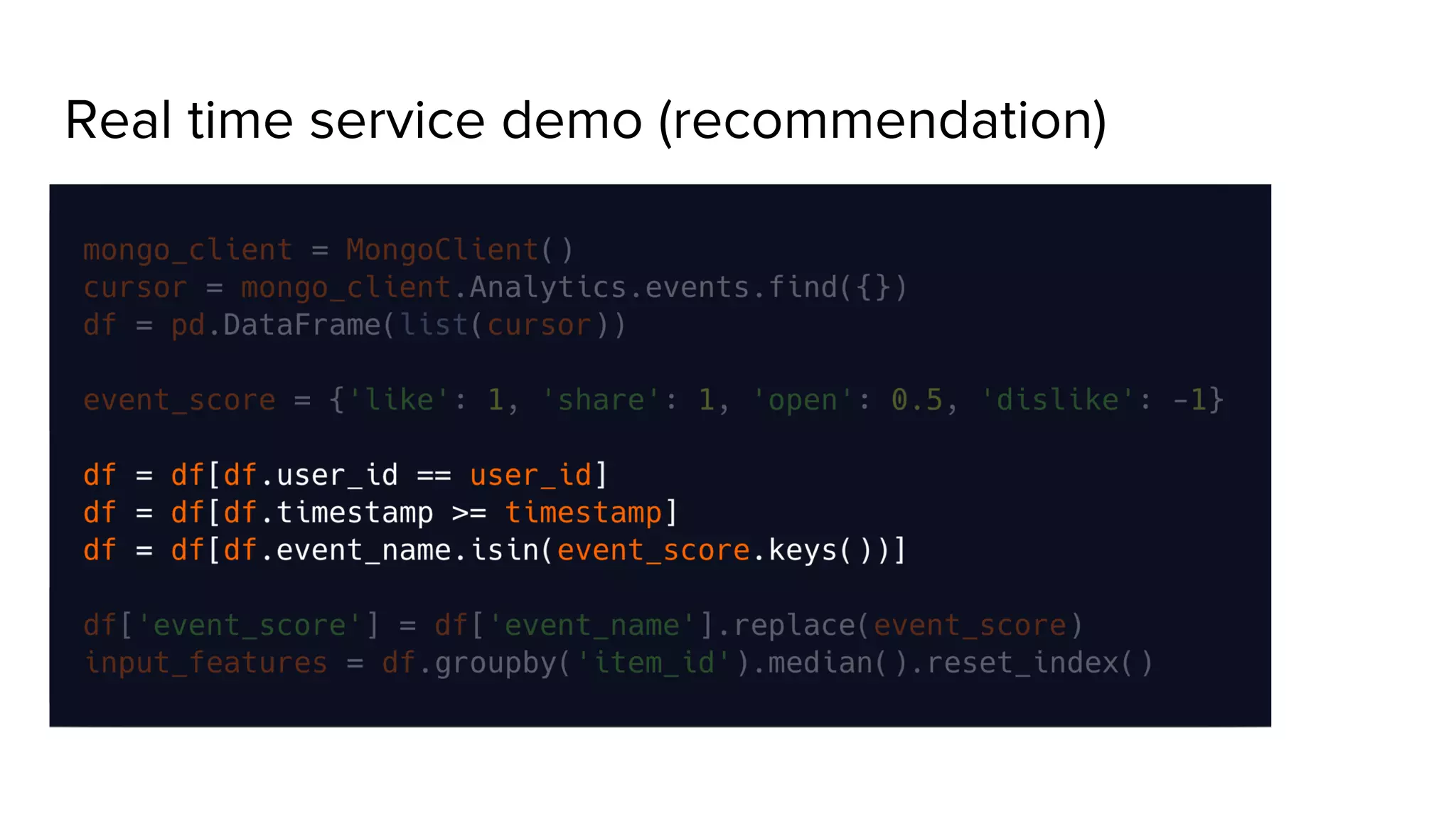 Real time service demo (recommendation) 