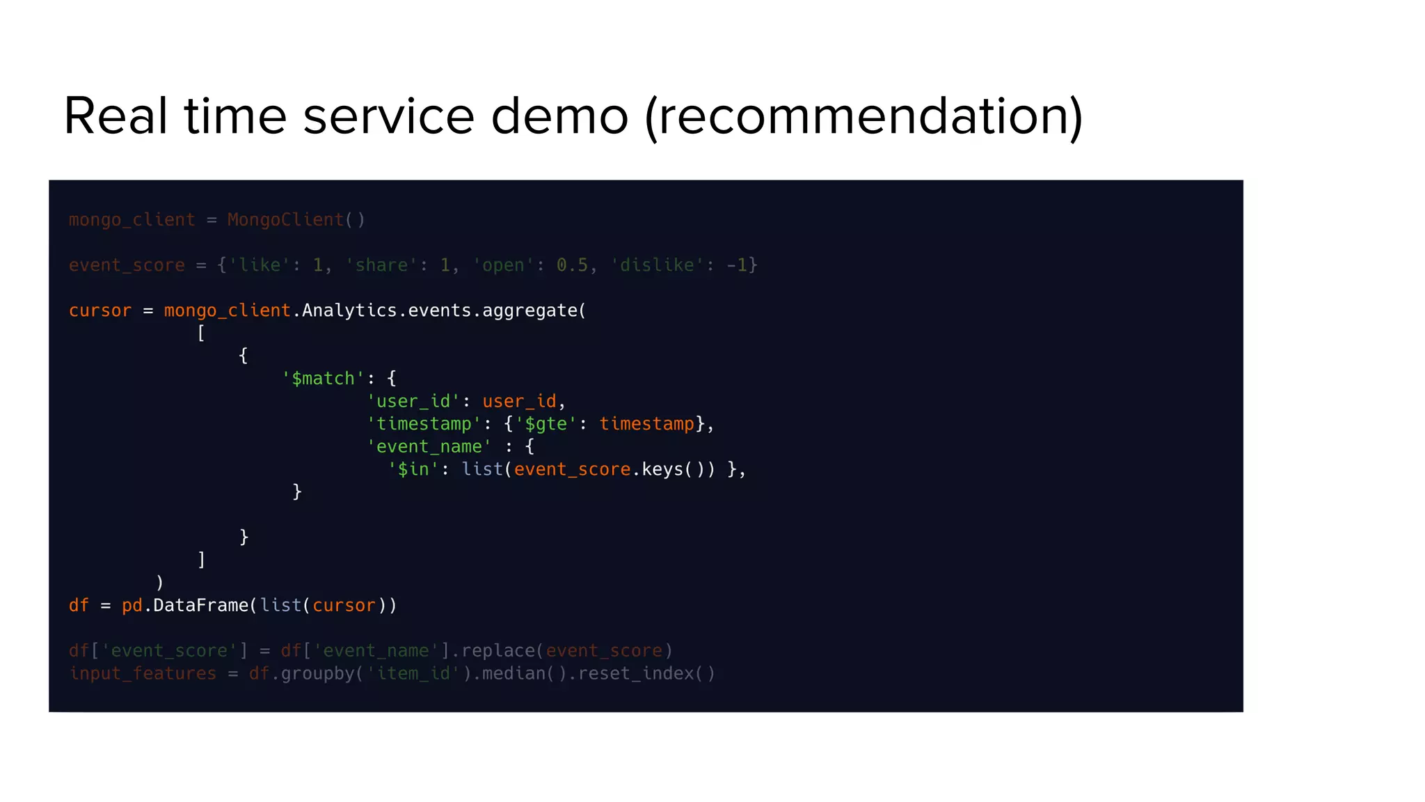 Real time service demo (recommendation) 