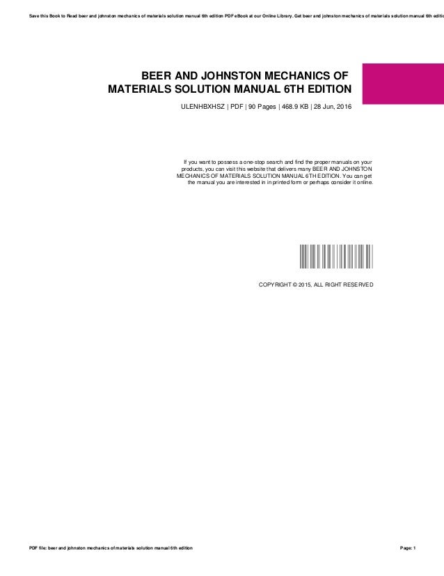Beer And Johnston 6th Edition Solutions Manual Beer And Johnston 6th Edition Solutions Manual