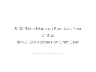 $100 Billion Made on Beer Last Year 
of that 
$14.3 Billion Dollars on Craft Beer 
all data according to Brewers Association at http://brewersassociation.org 
 