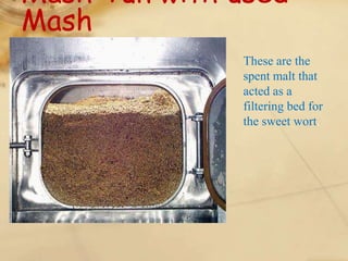 Mash Tun with used
Mash
              These are the
              spent malt that
              acted as a
              filtering bed for
              the sweet wort.
 