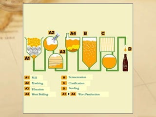 Mill           Fermentation

Mashing        Clarification

Filtration     Bottling

Wort Boiling           Wort Production
 