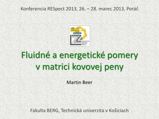 Konferencia RESpect 2013, 26. – 28. marec 2013, Poráč




Fluidné a energetické pomery
    v matrici kovovej peny
                    Martin Beer




    Fakulta BERG, Technická univerzita v Košiciach
 