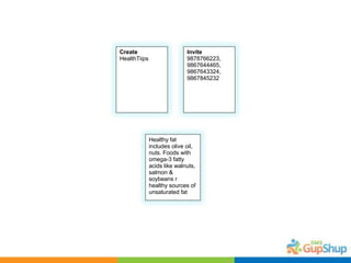 Healthy fat includes olive oil, nuts. Foods with omega-3 fatty acids like walnuts, salmon & soybeans r healthy sources of unsaturated fat Create  HealthTiips Invite  9878766223, 9867644465, 9867643324, 9867845232 