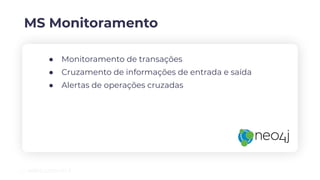 MS Monitoramento
● Monitoramento de transações
● Cruzamento de informações de entrada e saída
● Alertas de operações cruzadas
 