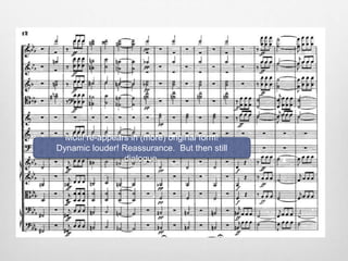Motif re-appears in (more) original form!
Dynamic louder! Reassurance. But then still
dialogue.
 