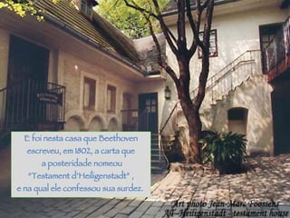 Pantanal E foi nesta casa que Beethoven escreveu, em 1802, a carta que a posteridade nomeou “ Testament d’Heiligenstadt” ,  e na qual ele confessou sua surdez.   