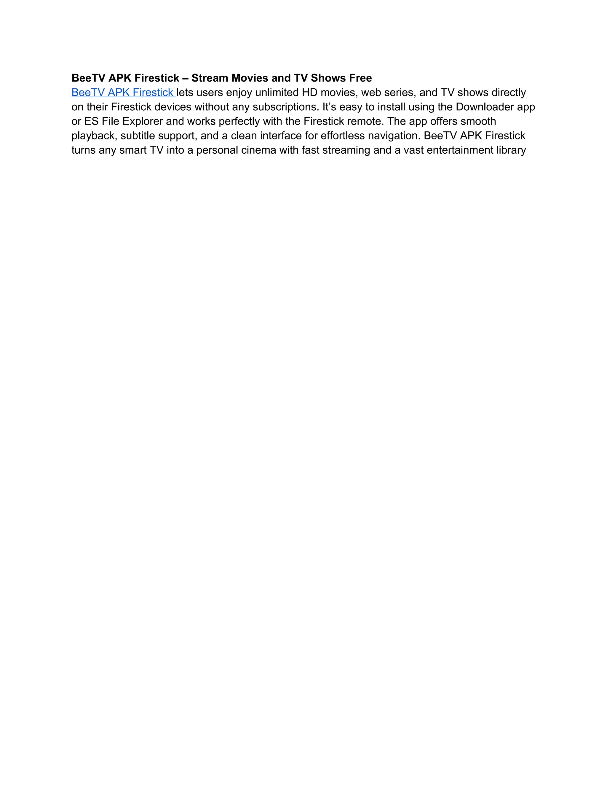 BeeTV APK Firestick Stream Movies and TV Shows Free DOCX