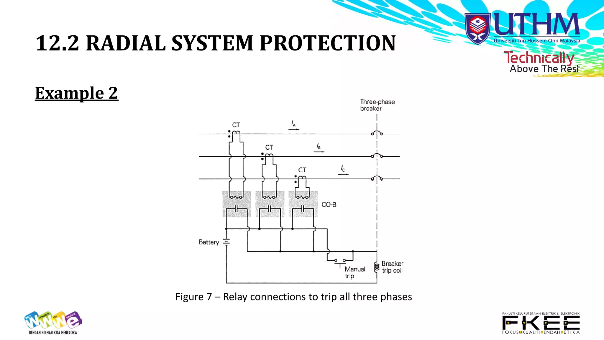 12.2 RADIAL SYSTEM PROTECTION
Example 2
Figure 7 – Relay connections to trip all three phases
 