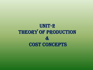 UNIT-2
Theory of Production
&
cost concepts
 