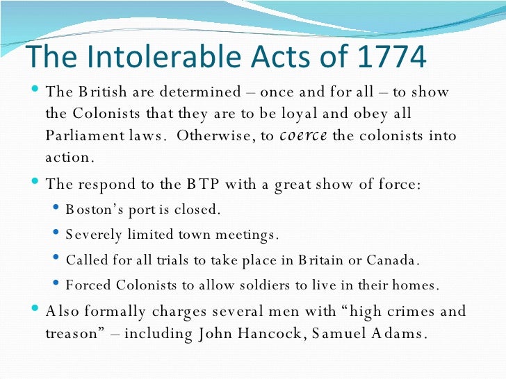 What were the effects of the Intolerable Acts?
