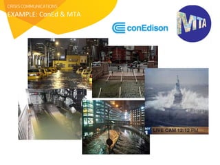 CRISIS COMMUNICATIONS 
EXAMPLE: 
ConEd 
& 
MTA 
 
