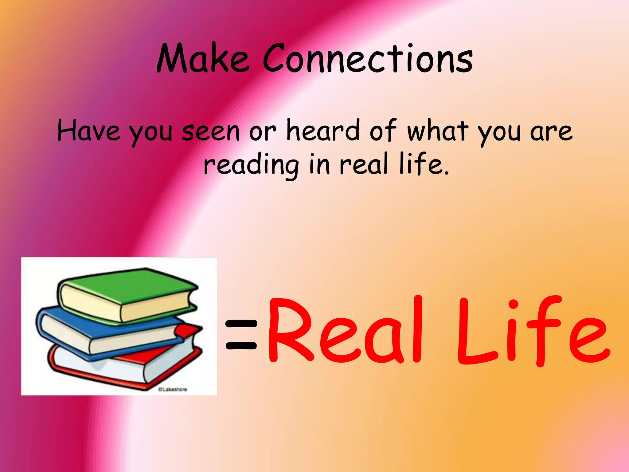 Self Question
Ask yourself about what you are reading.
Do I understand this?
What was that section about?
 