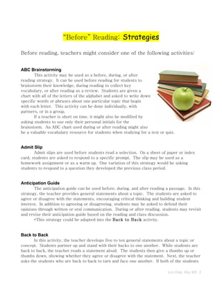 “Before” Reading: Strategies

Before reading, teachers might consider one of the following activities:


ABC Brainstorming...