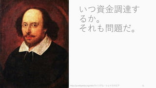 http://ja.wikipedia.org/wiki/ウィリアム・シェイクスピア 15
いつ資金調達す
るか。
それも問題だ。
 