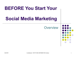 Overview BEFORE You Start Your  Social Media Marketing  