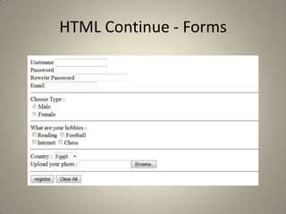 HTML Continue - Forms