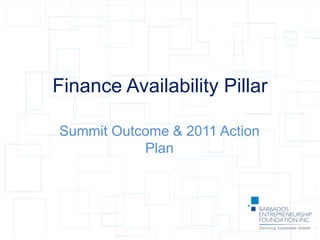 Finance Availability Pillar
Summit Outcome & 2011 Action
Plan
 