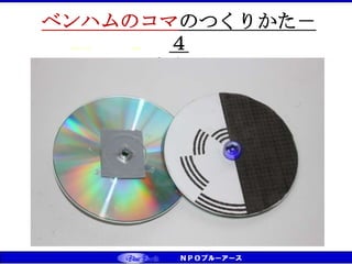 CS（お客様満足）⇒CD（お客様感動） ⇒ CT（お客様信頼） ベンチマーキング実践
あな
ちゅうしん
ベンハムのコマのつくりかた－
４
出来上がり
 